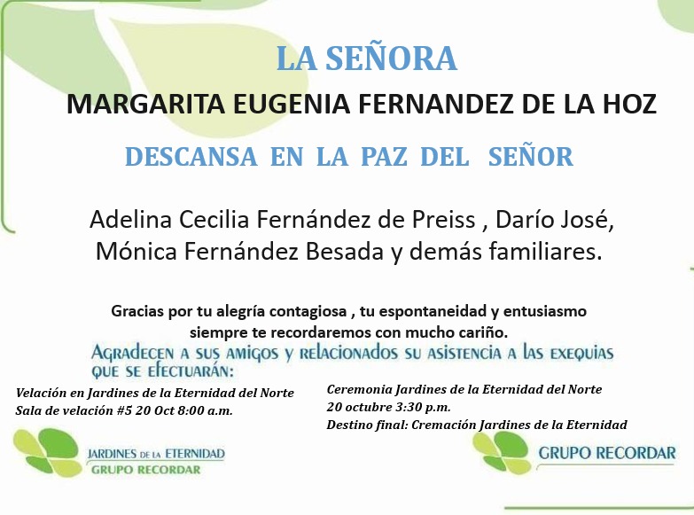 Falleció en Barranquilla Margarita Fernández De la Hoz Voz de Oriente